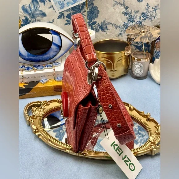 🆕 KENZO 🧿 NWT Medium Tali Croc Embossed Eye Motif Bag, Red - Picture 4 of 16
